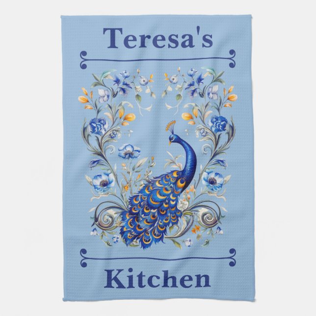 Personalized Peacock Design - Elegant Gift for Her Kitchen Towel (Vertical)