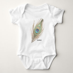 Personalized Peacock Feather Choose Background Baby Bodysuit