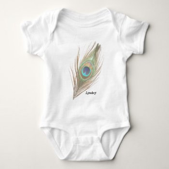 Personalized Peacock Feather Choose Background Baby Bodysuit by BuzBuzBuz at Zazzle