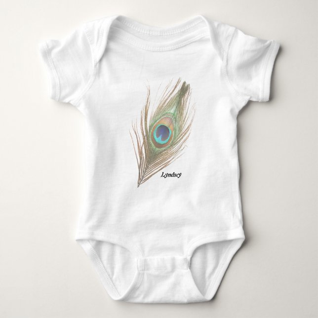 Personalized Peacock Feather Choose Background Baby Bodysuit (Front)