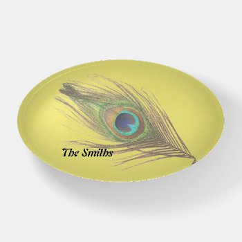 Personalized Peacock Feather Choose Background  Paperweight by BuzBuzBuz at Zazzle