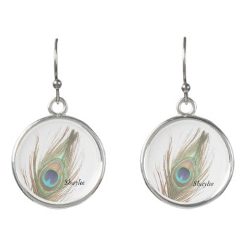 Personalized Peacock Feather Earrings by BuzBuzBuz at Zazzle