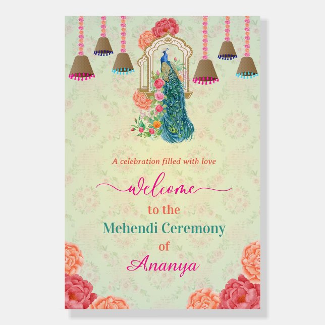 Personalized Peacock & Floral Sign for Indian wed (Front)