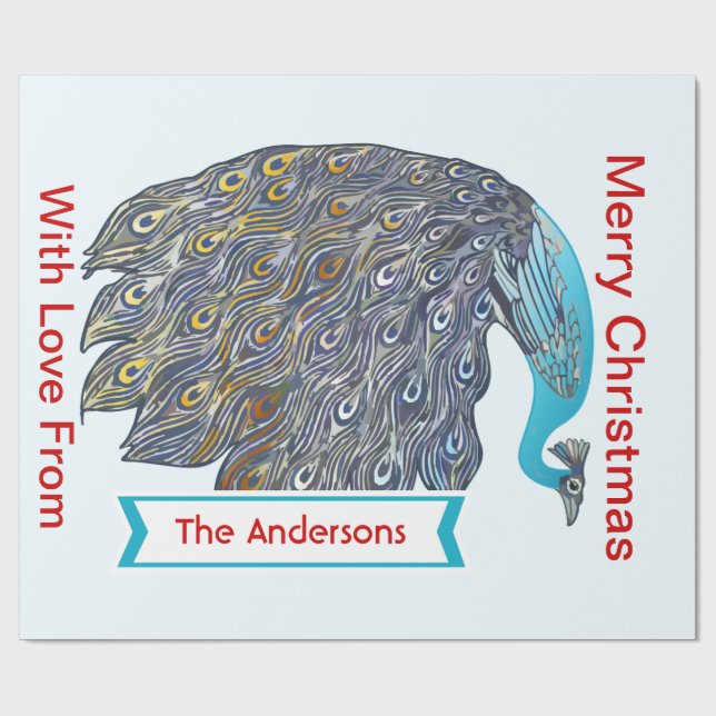 Personalized Peacock Holiday  Wrapping Paper (Flat)