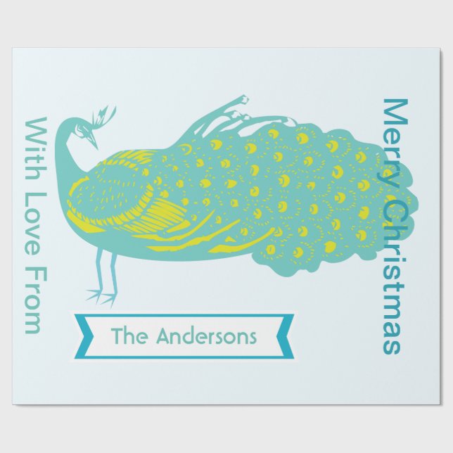 Personalized Peacock Holiday  Wrapping Paper (Flat)