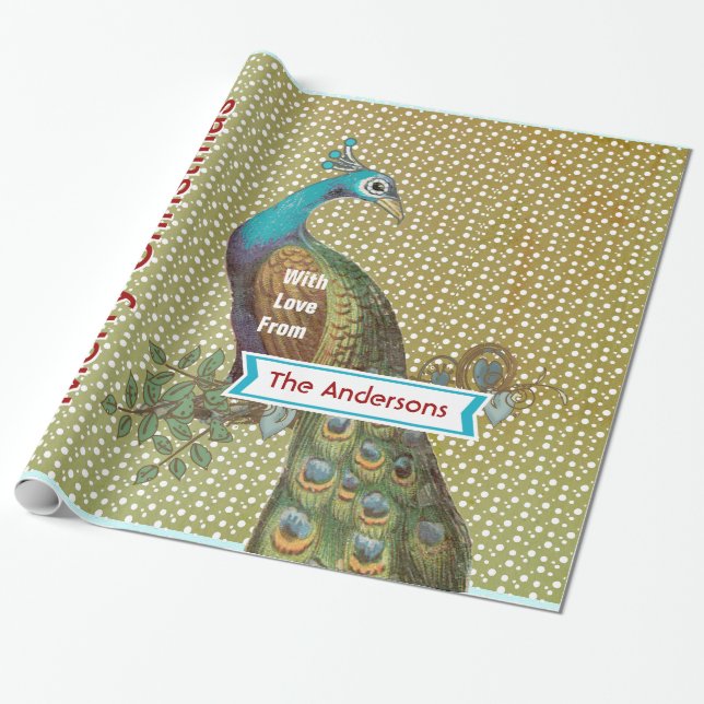 Personalized Peacock Holiday  Wrapping Paper (Unrolled)