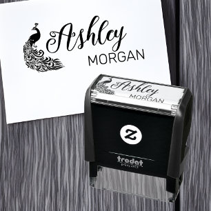 Personalized Peacock Silhouette Full Name Self-inking Stamp
