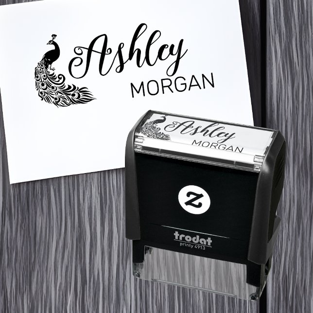 Personalized Peacock Silhouette Full Name Self-inking Stamp (Creator Uploaded)