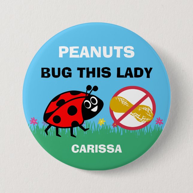 Personalized Peanut Allergy Alert Ladybug Button (Front)