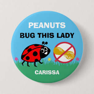 Personalized Peanut Allergy Alert Ladybug Button