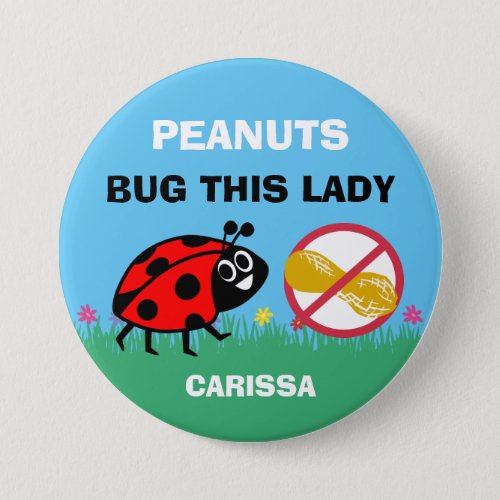 Personalized Peanut Allergy Alert Ladybug Button