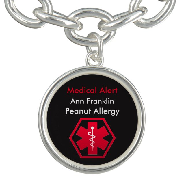 Personalized Peanut Allergy Medical Alert Charm Bracelet (Design)