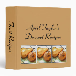 Personalized Pear Illustration Dessert Recipe 3 Ring Binder