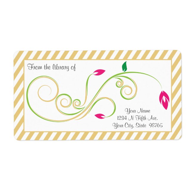 Personalized Pear Sand Swirl Bookplate (Front)