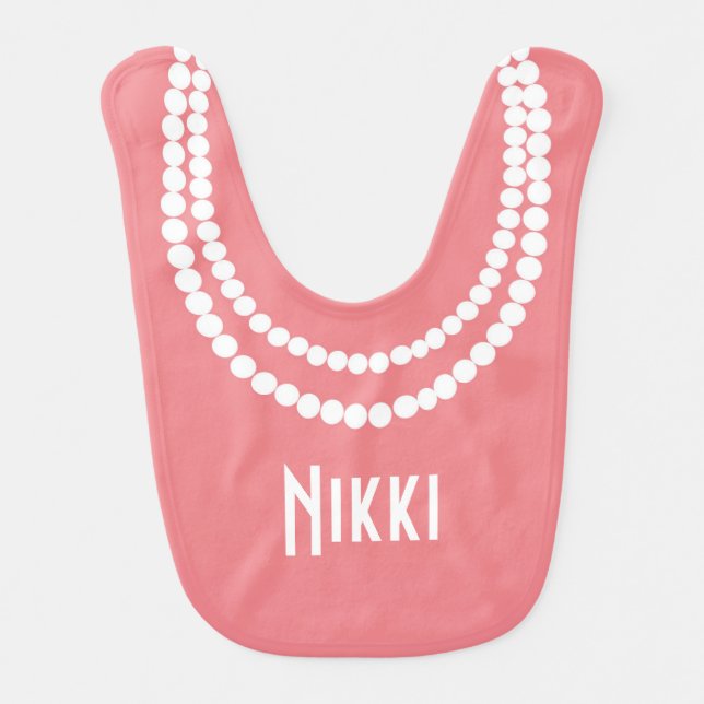 Personalized Pearl Necklace Fashionista Baby Bib (Front)