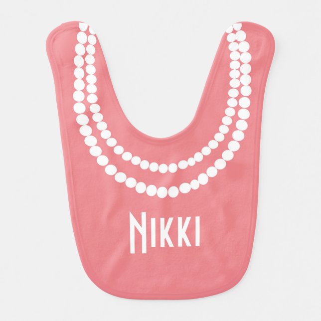 Personalized Pearl Necklace Fashionista Baby Bib (Front)