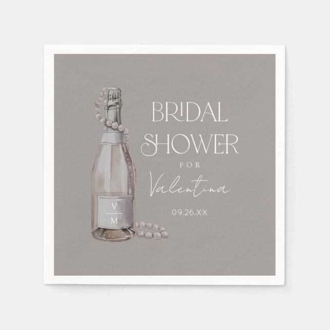Personalized Pearls + Prosecco Bridal Shower Napkins (Front)