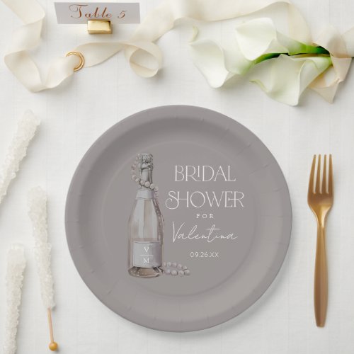 Personalized Pearls  Prosecco Bridal Shower Paper Plates