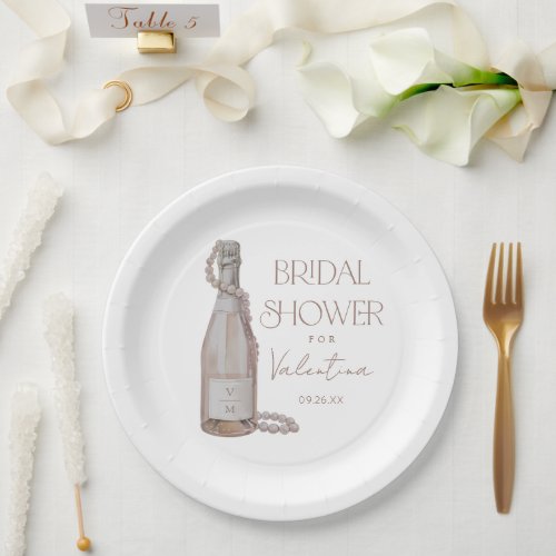 Personalized Pearls  Prosecco Bridal Shower Paper Plates