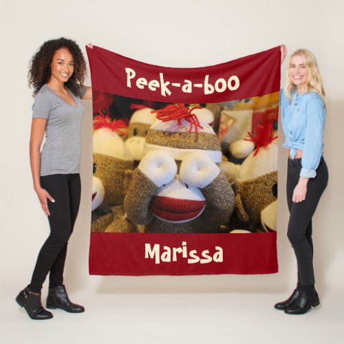 Personalized Peek_a_boo Sock Monkey Fleece Blanket