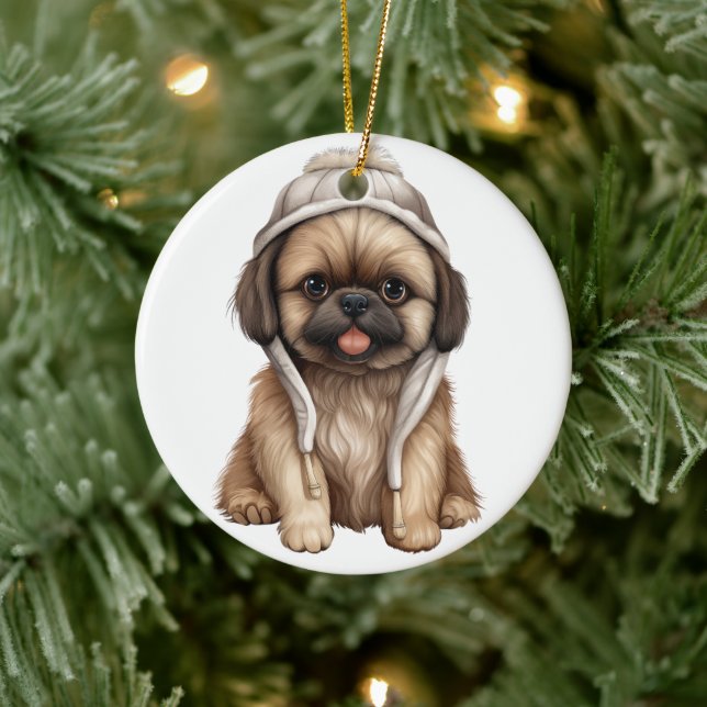 Personalized Pekingese Dog Ceramic Ornament (Tree)