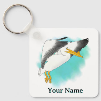 Personalized Pelican Blue Background Keychain