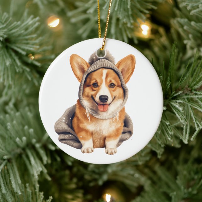 Personalized Pembroke Welsh Corgi Dog Art Ceramic Ornament (Tree)