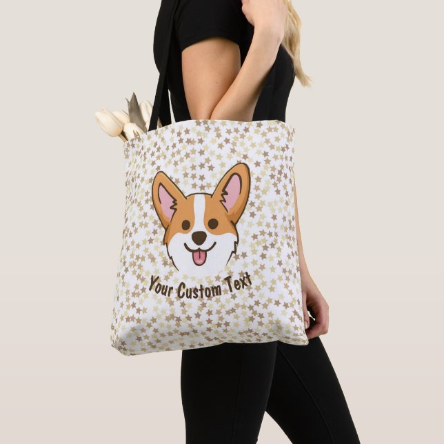 Personalized Pembroke Welsh Corgi Puppy Dog Stars Tote Bag (Close Up)
