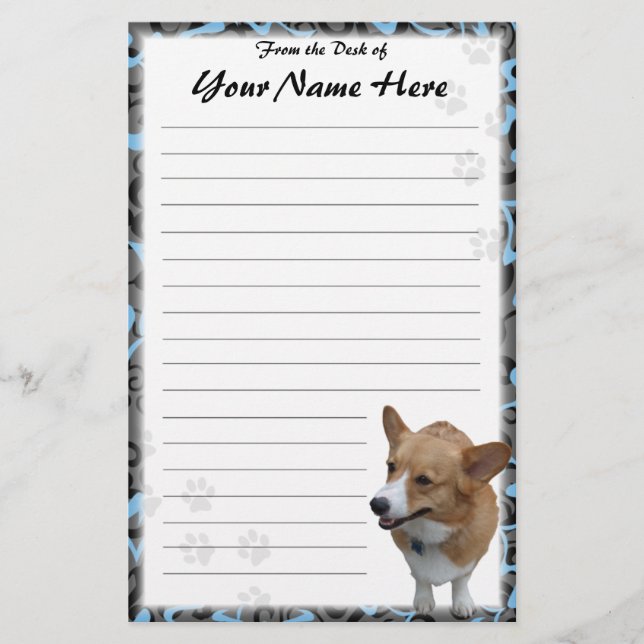 Personalized Pembroke Welsh Corgi Stationery (Front)