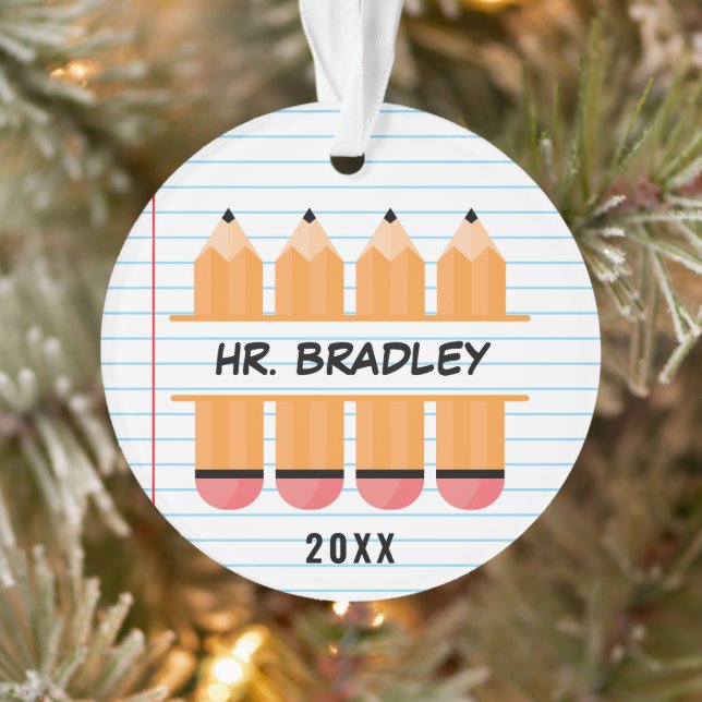 Personalized Pencil Appreciation Teacher Birthday Ornament (Tree)