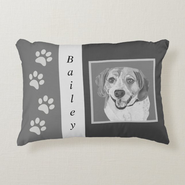Personalized Pencil Art Beagle Dog Accent Pillow (Front)