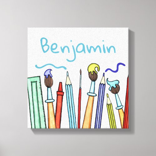 Personalized Pencils and Paintbrushes Artists Canvas Print