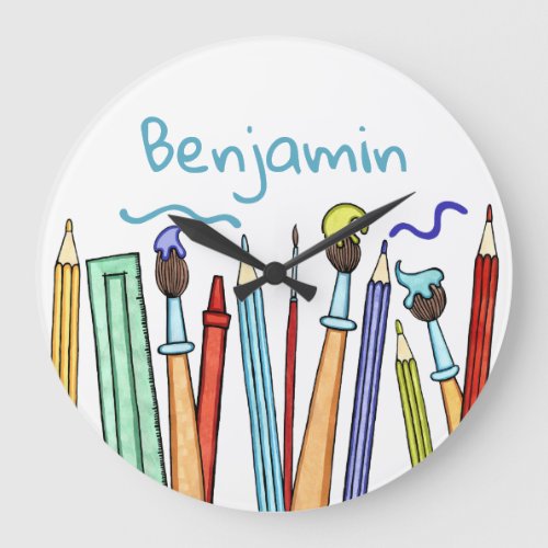 Personalized Pencils and Paintbrushes Artists Large Clock