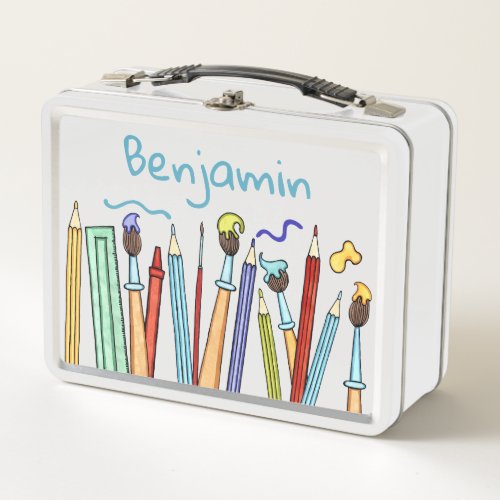 Personalized Pencils and Paintbrushes Artists Metal Lunch Box