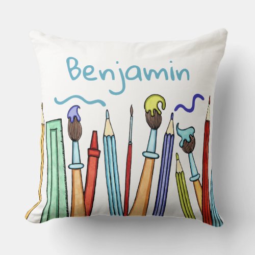 Personalized Pencils and Paintbrushes Artists Throw Pillow