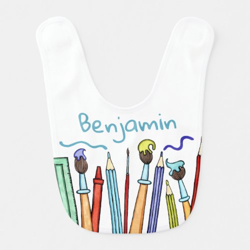 Personalized Pencils and Paintbrushes Baby Baby Bib