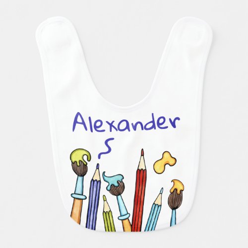 Personalized Pencils and Paintbrushes Baby Baby Bib