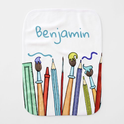 Personalized Pencils and Paintbrushes Baby Baby Burp Cloth