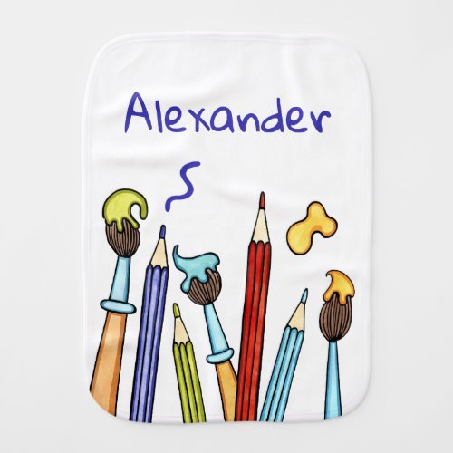 Personalized Pencils and Paintbrushes Baby Baby Burp Cloth