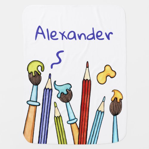 Personalized Pencils and Paintbrushes Baby Blanket