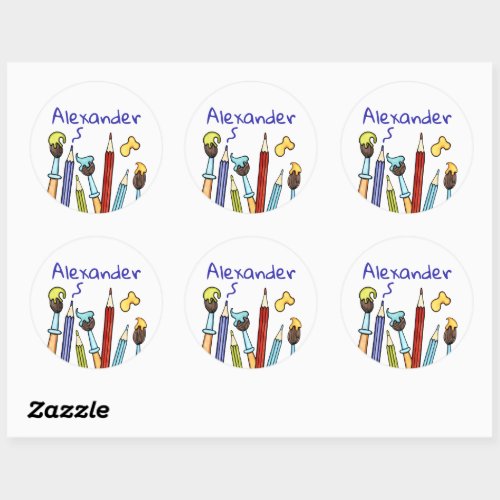 Personalized Pencils and Paintbrushes Classic Round Sticker