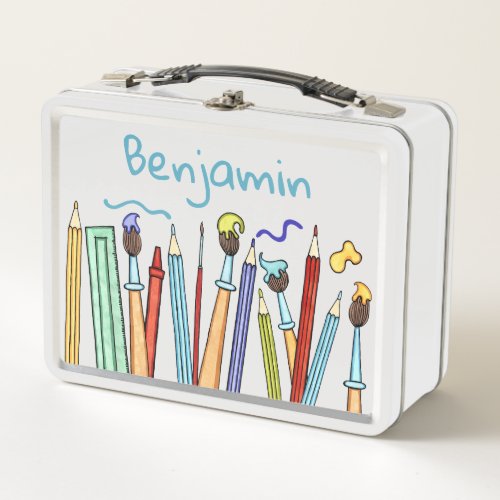 Personalized Pencils and Paintbrushes Metal Lunch Box