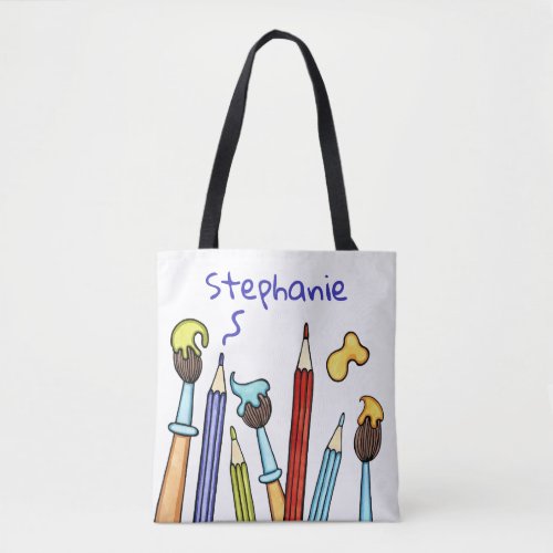 Personalized Pencils and Paintbrushes School Book Tote Bag