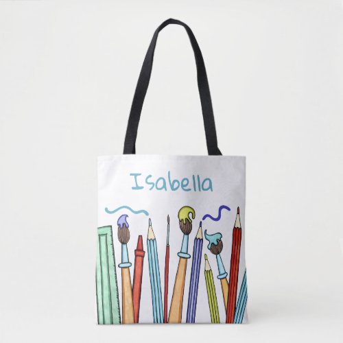 Personalized Pencils and Paintbrushes School Book Tote Bag