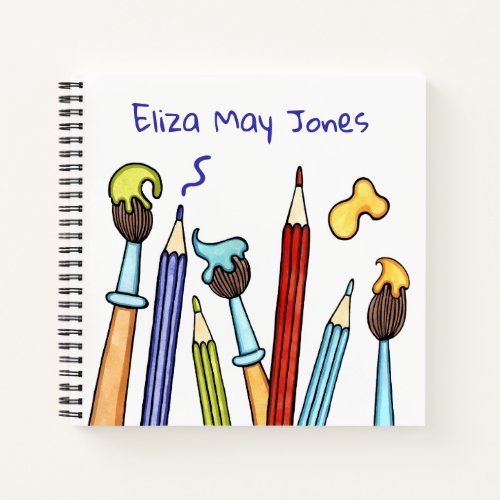 Personalized Pencils and Paintbrushes School Hobby Notebook