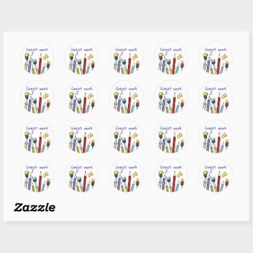 Personalized Pencils  Paintbrushes Teacher Reward Classic Round Sticker