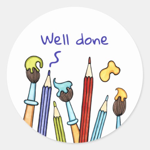 Personalized Pencils  Paintbrushes Teacher Reward Classic Round Sticker