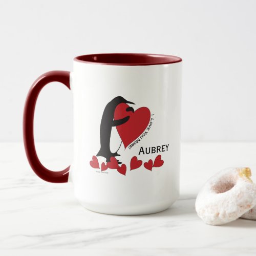 Personalized Penguin and Red Heart Coffee Mug