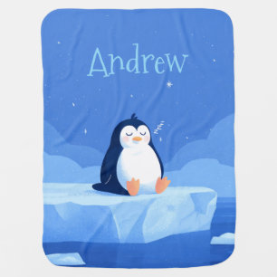 Personalized Penguin Baby Blanket, Blue Blanket