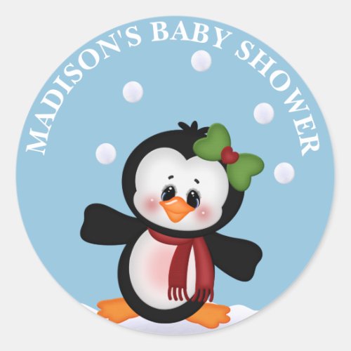 Personalized Penguin Baby Shower Sticker